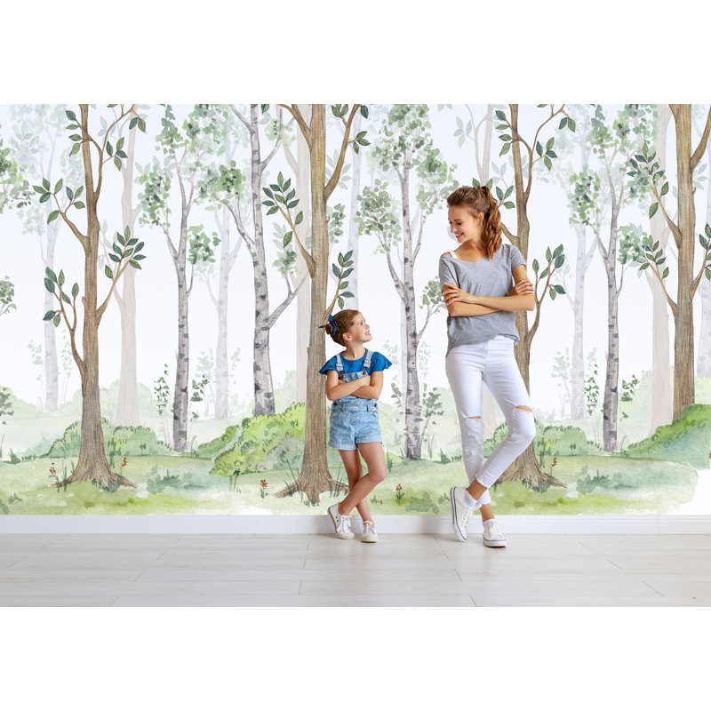 Murale forêt de bouleaux pelez et collez, H 72 po x l 103 po