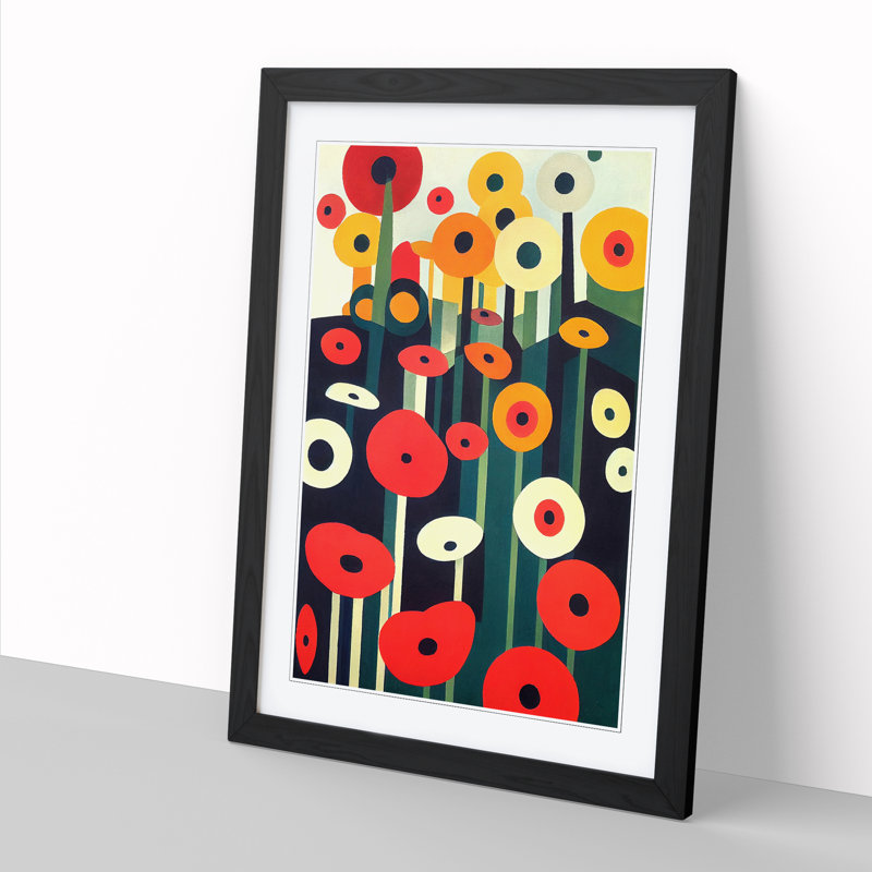 Rensel Poppy Flower Retro Vol.2 - Wall Art, 64cm H x 46cm W x 2cm D, Oak