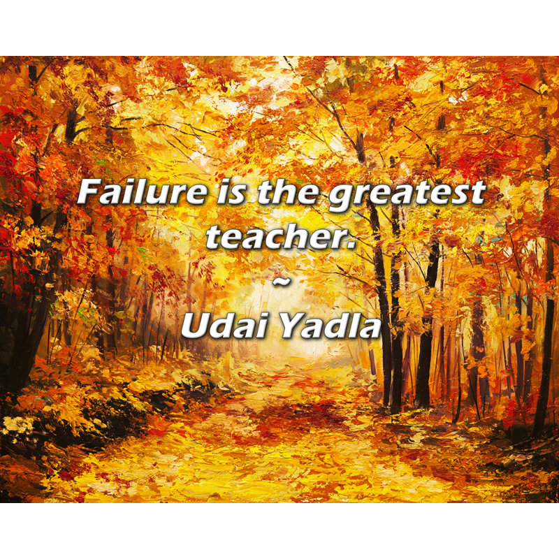 Udai Yadla Quote: Failure is the greatest teacher., 26" H x 32" W