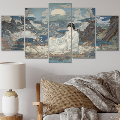Tiena - Art mural sur toile bouddhisme - 5 panneaux