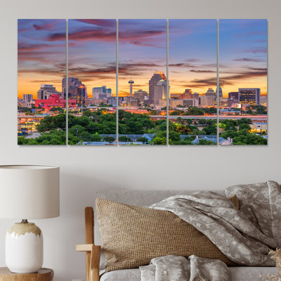 «San Antonio Downtown Texas II», impression sur toile de paysages urbains - 5 panneaux égaux
