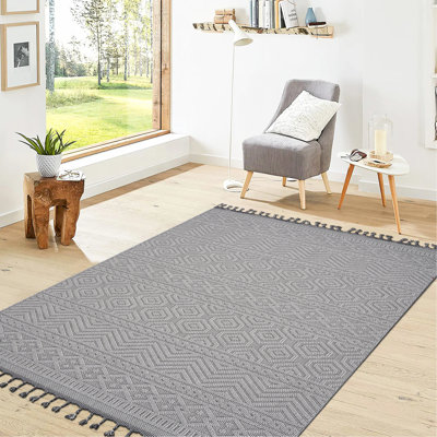 Tapis blanc à motif géométrique d'extérieur 5X7 blanc