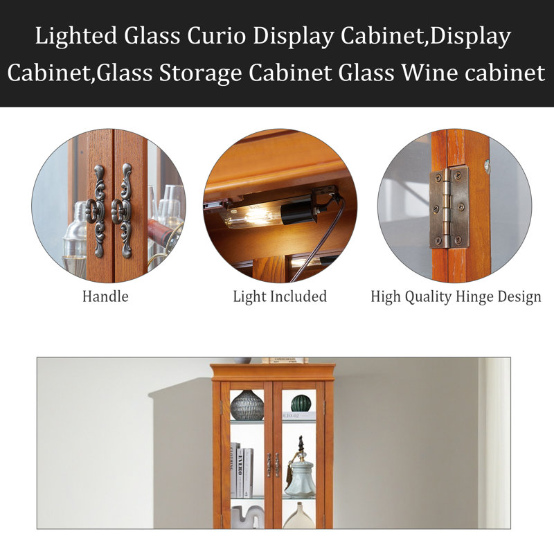 Espejo 26 " W Glass Curio Cabinet, Oak