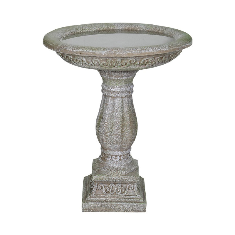 SunJet 23.8" H Concrete Bird Bath with Carved Pedestal