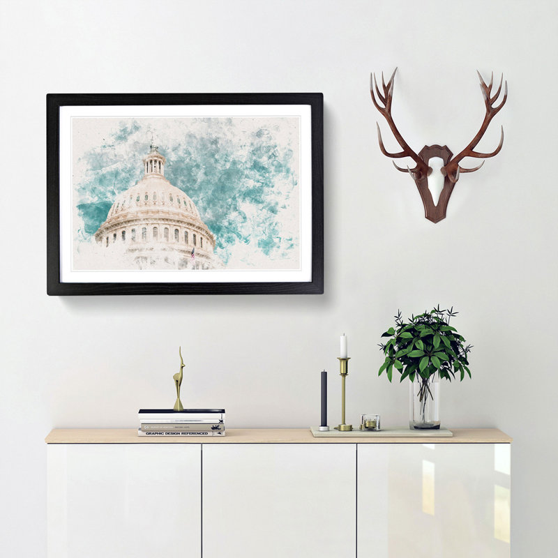 Capitol Hill White House - Picture Frame Painting Print, Black Framed, 36cm H x 48cm W x 2cm D