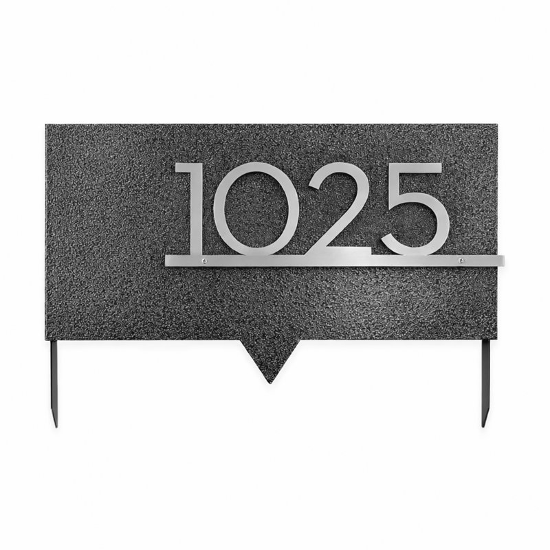 Enseigne de cour d'adresse numérique en acier 6 "(1 ligne) - Fer suédois / argent, Argent, Fer suédois