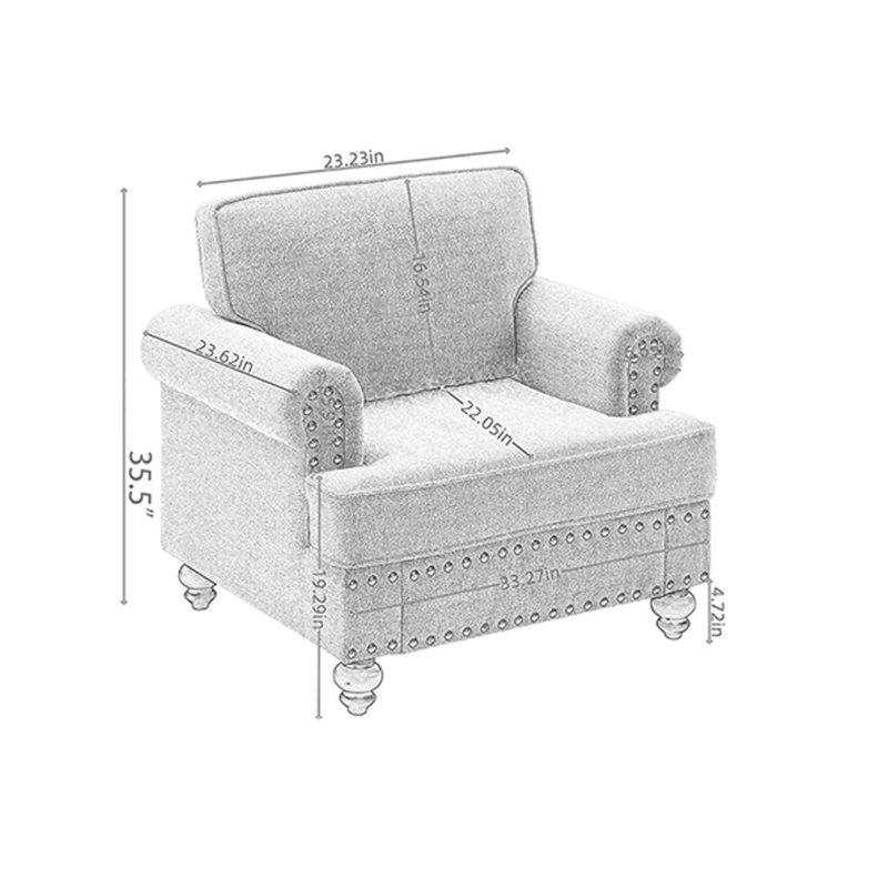 Canapés en chenille modernes à 1 place avec clous et accoudoirs, Chenille blanche