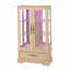Vitrine lumineuse en verre avec tablettes réglables - 2 portes, 1 tiroir, lumières DEL, finition chêne clair élégant-627316721