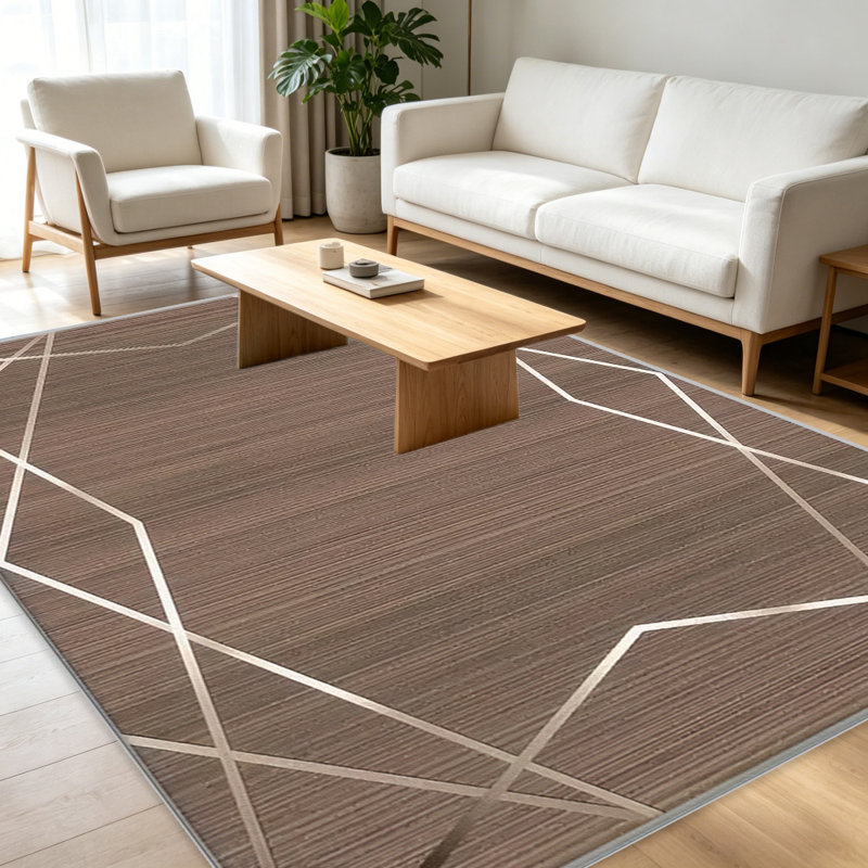 Brown Gold Geometric Line carpet-easy to clean, machine-washable, soft and comfortable; suitable for door mats, kitchens, living rooms, bedrooms, corridors, and laundry areas. Easy to clean, durable carpet for home decoration.