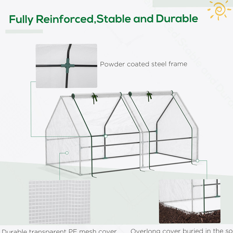 6' X 3' X 3' Portable Mini Greenhouse Outdoor Garden With Large Zipper Doors And Water/UV PE Cover, White