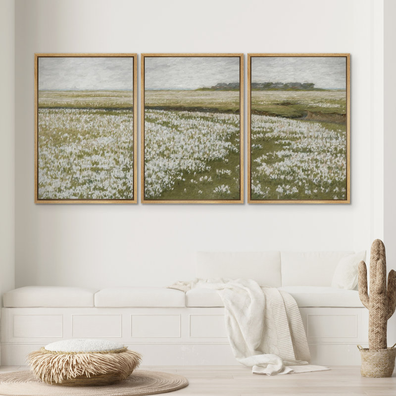 3 pièces, peinture sur toile à cadre flottant, H 24 po x l 48 po x P 1,5 po, Naturel