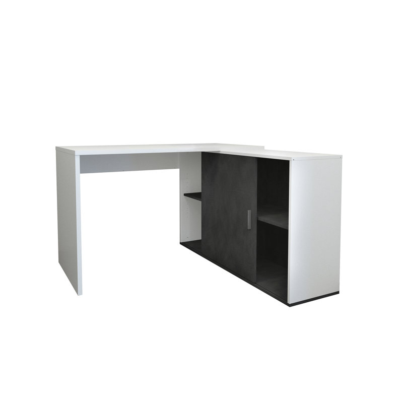 Sambour L-Shaped Writing Desk, White/Black