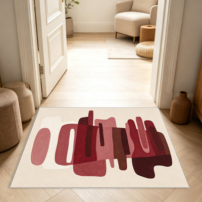 Tapis rouges Mid-Century abstraits pour le salon, doux et confortable, convient à toutes les saisons, facile à entretenir, tapis de sol intérieur lavable à la machine, sous la table de ferme convenant à la chambre à coucher, à la salle à manger, au bureau, au balcon, au patio de décoration intérieure
