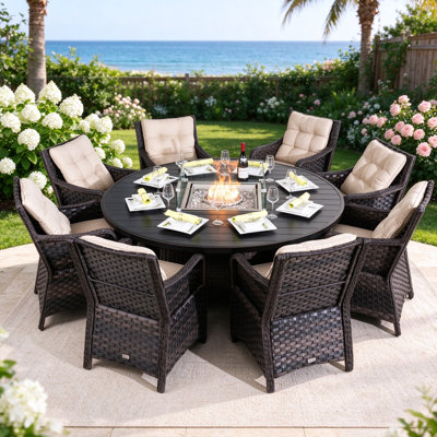 7-Piece Outdoor Round Fire Pit Dining Set