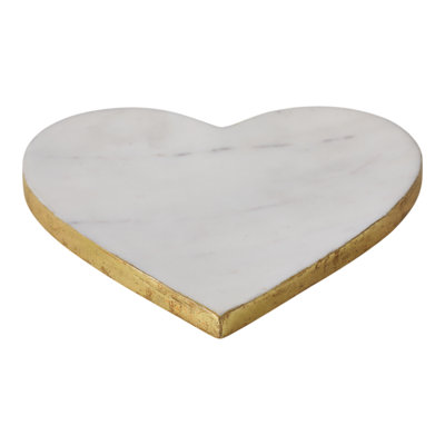 Decorative Marble Heart Tray For Home Decor - Contemporary Ottoman Accent Tray Perfect For Coffee Table, Bedroom, Kitchen, And Jewelry Display - 9"