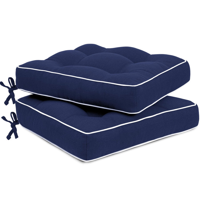 Indoor & Outdoor Chair Cushions for Patio Furniture, 3-Year Color Fastness Seat Cushion with Ties, 2 Pack, 19"×19", navy blue