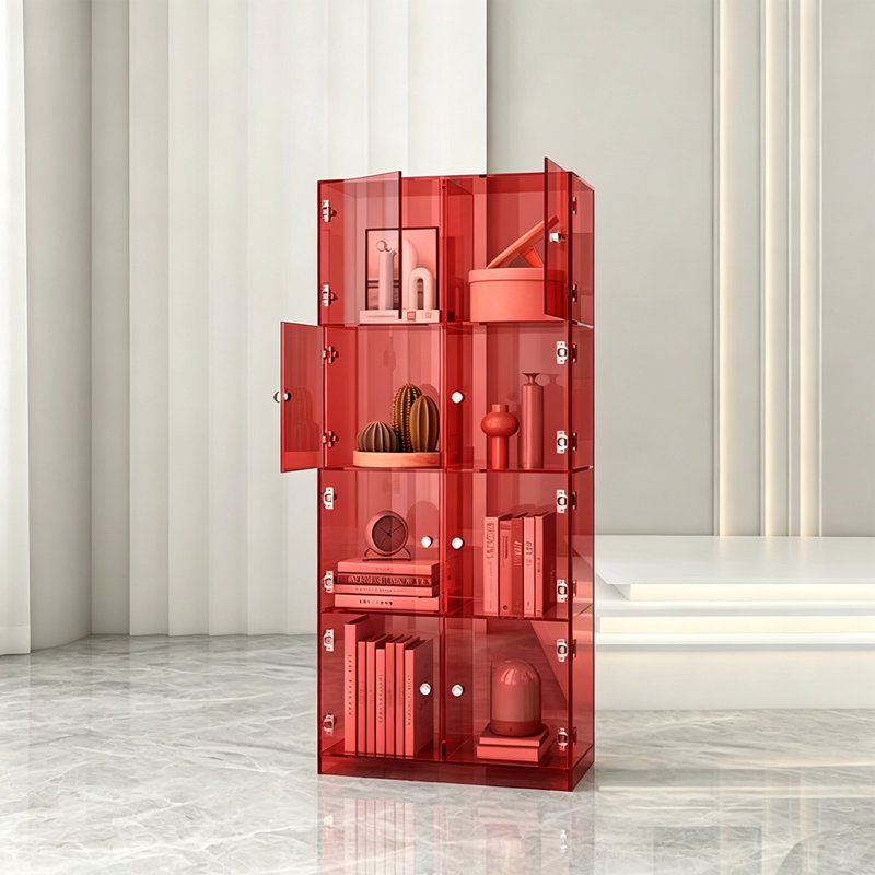 Bibliothèque moderne en acrylique, H 53,94 po x l 23,62 po x P 11,81 po, Rouge