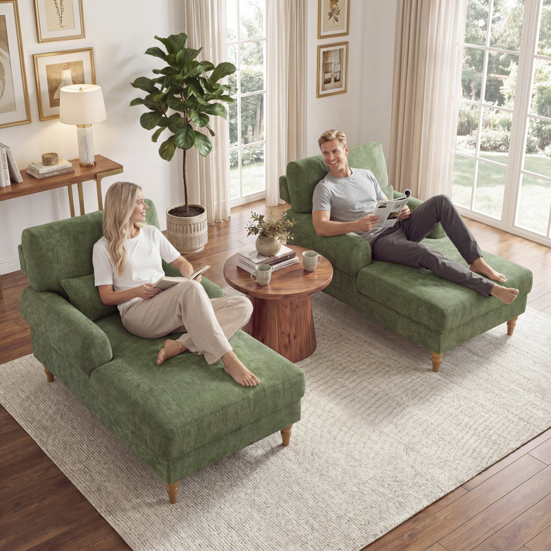 Chaise longue rembourrée avec dossier réglable Jazie (ensemble de 2), Olive Green