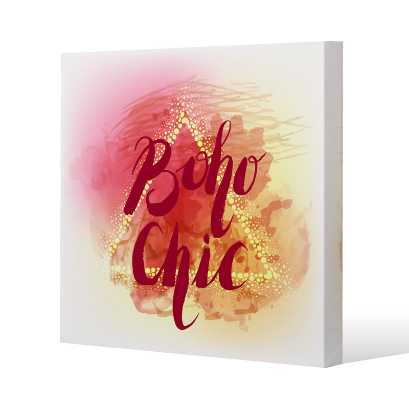 Boho Chic lettering on beautiful watercolor background Slim Style Canvas Print, 30 cm H x 30 cm W