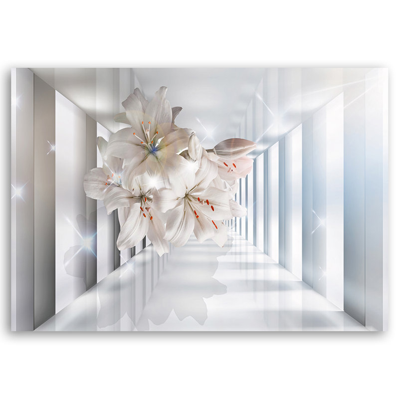 Flowers in the 3D Corridor - Wrapped Canvas Art Print, 60cm H x 90cm W