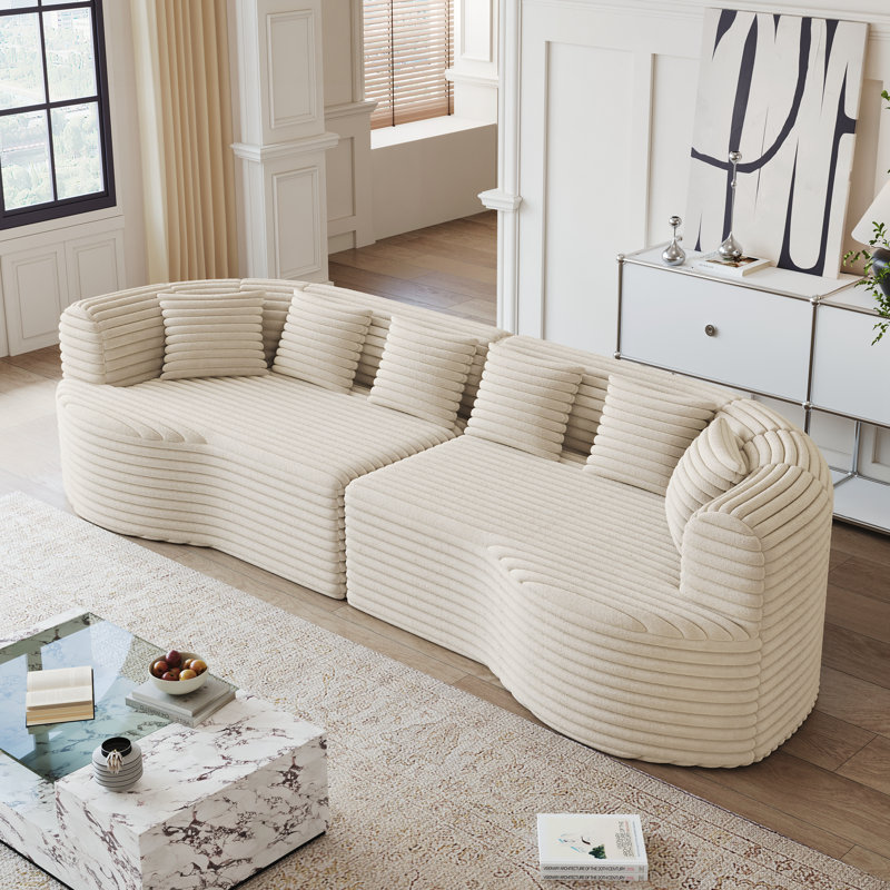 Canapé modulaire courbé, Velours côtelé beige