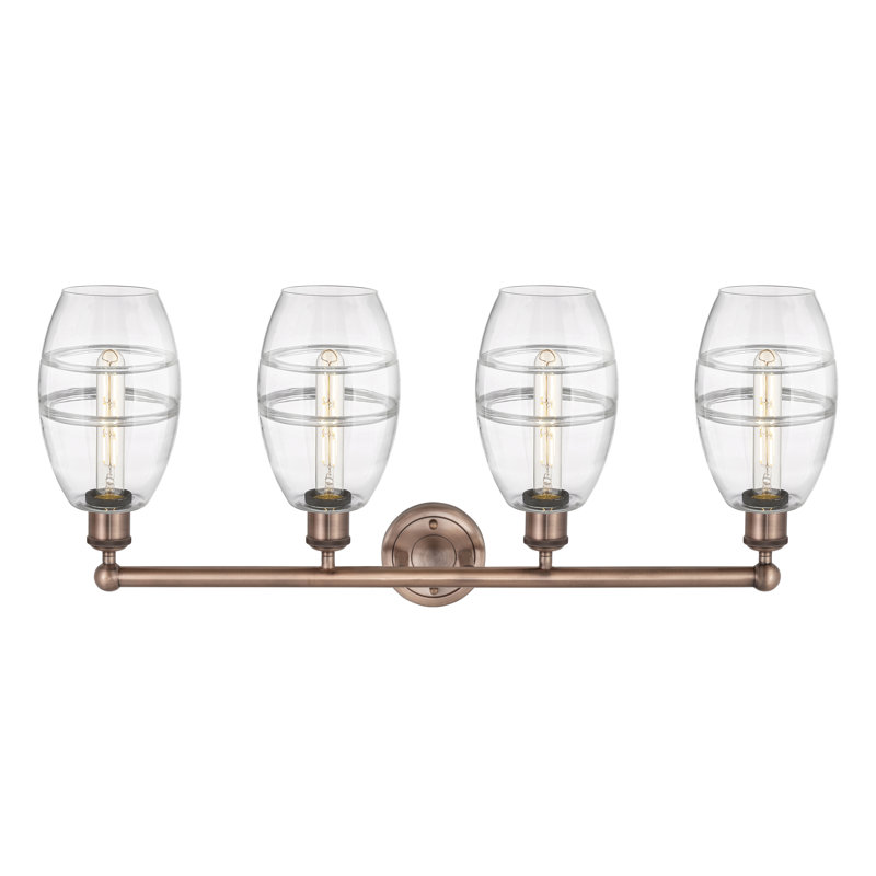 Éclairage pour meuble-lavabo à 4 lumières à intensité variable Dundrod, Transparent, Cuivre antique