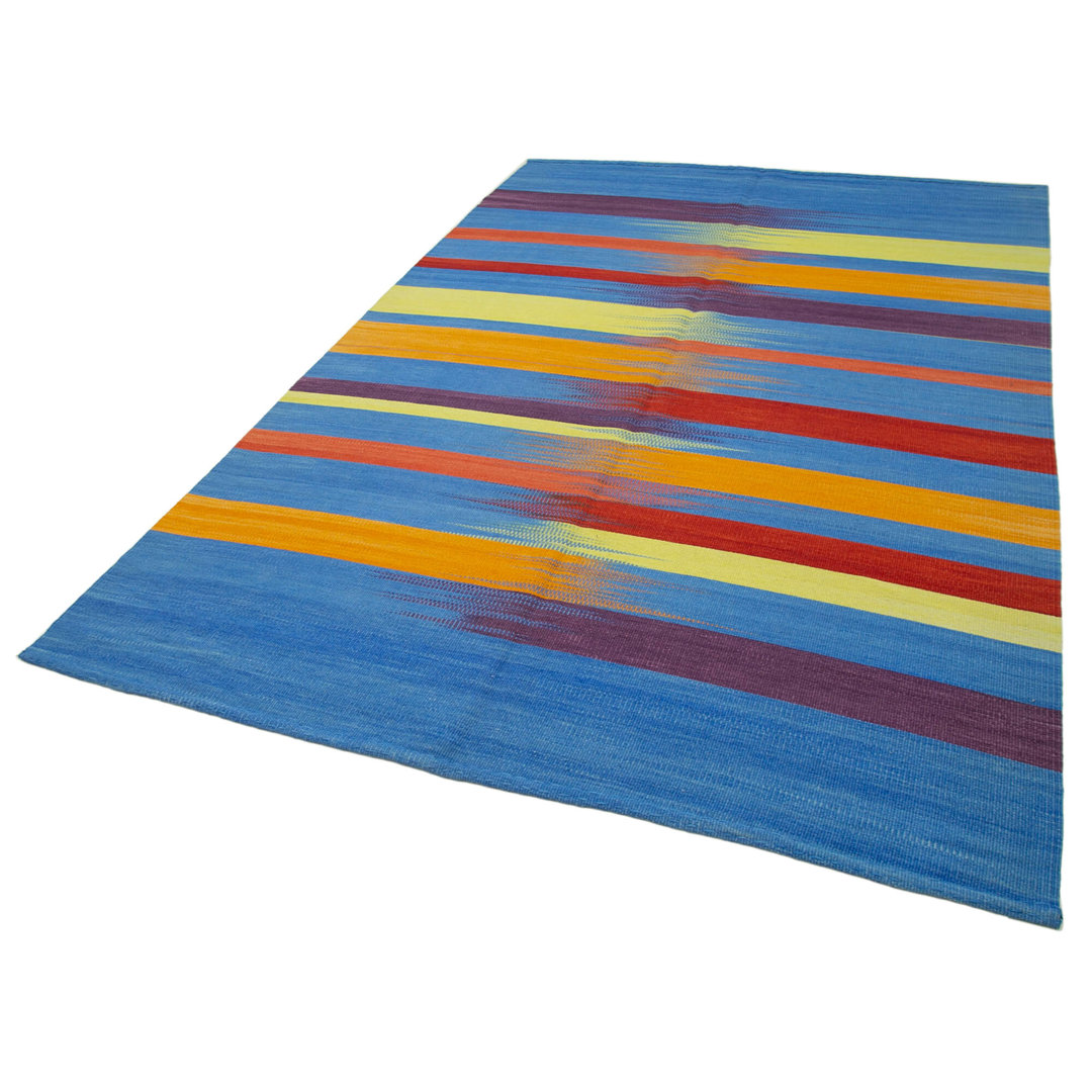 Degrade Kilim Blue Striped Wool Handmade Area Rug