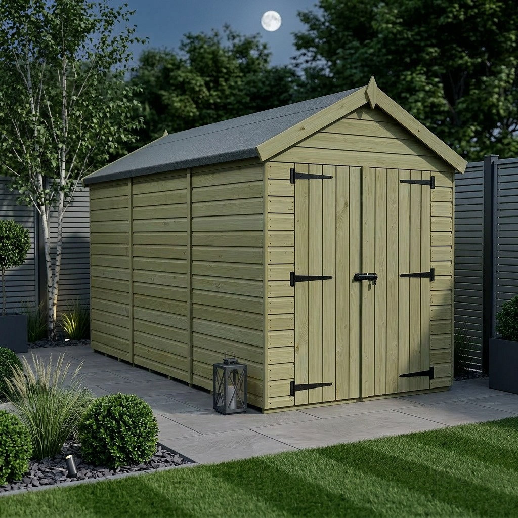 Total Sheds 7ft x 18ft Apex Garden Shed - Double Door - No Windows - Pressure Treated Timber - UK Manufactured