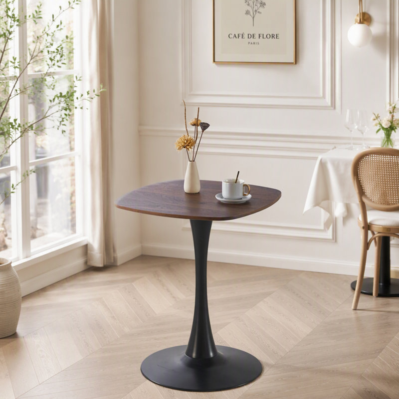 Petite table de salle à manger avec pied central en métal, Noir; noyer foncé
