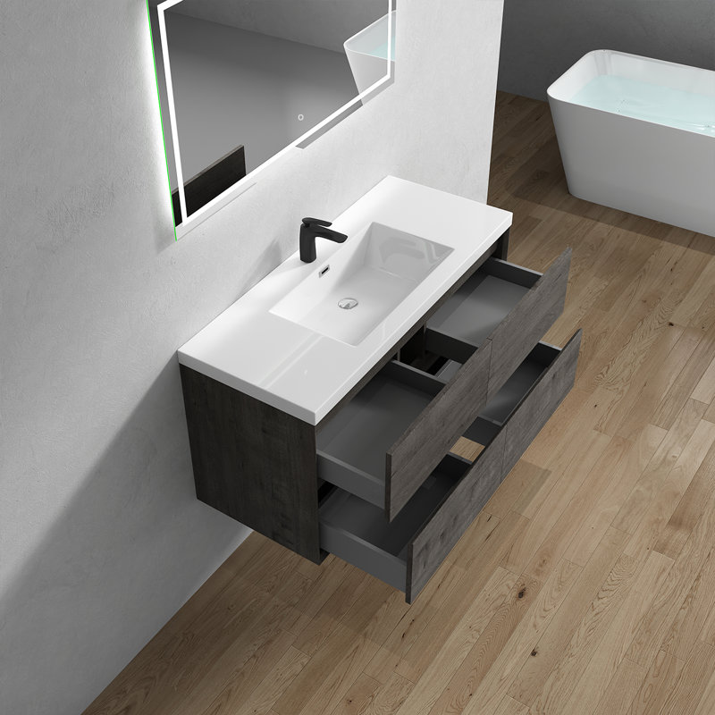 Seavy 47'' Single Bathroom Vanity with Acrylic Top, Gray