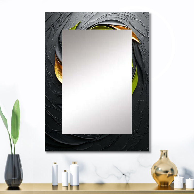 Green And Black Botanical Balance I - Botanicals Mirror, Green Unique Wall Mirror, Printed Metal Art, 32" x 24"