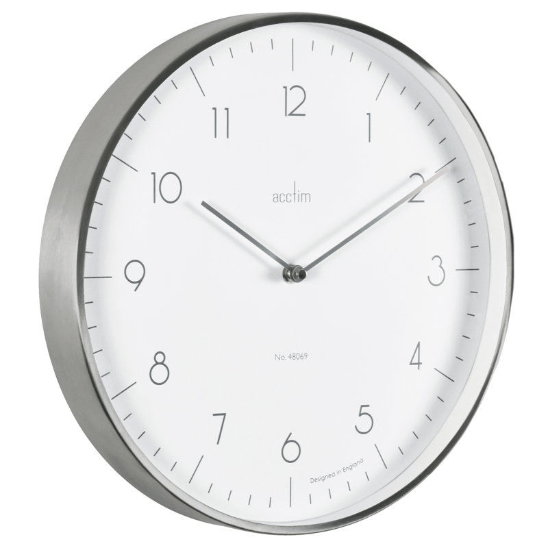 Acctim Madison Wall Clock Quartz Modern Brushed Metal Case Foil Embossed Brushed Steel 35cm
