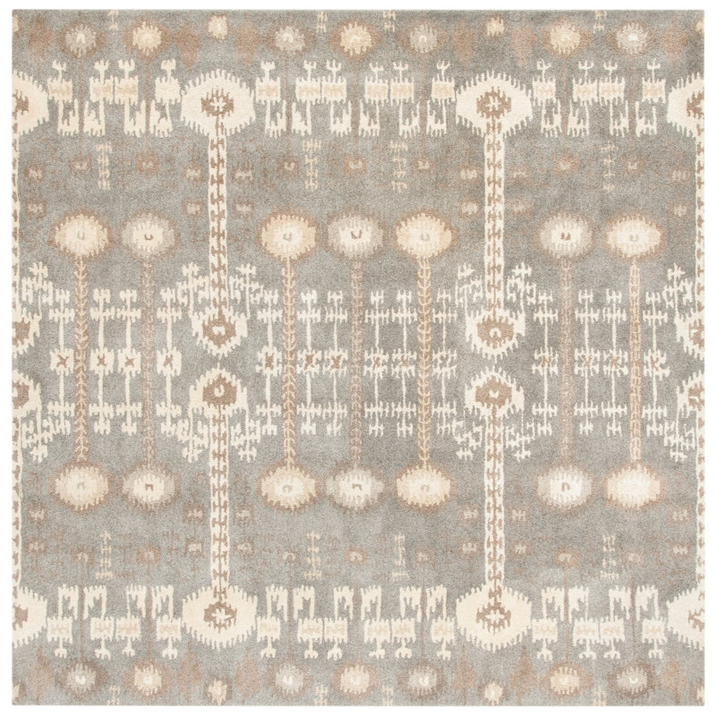 Kouerga Hand Tufted Wool Ikat Rug, Square 7'