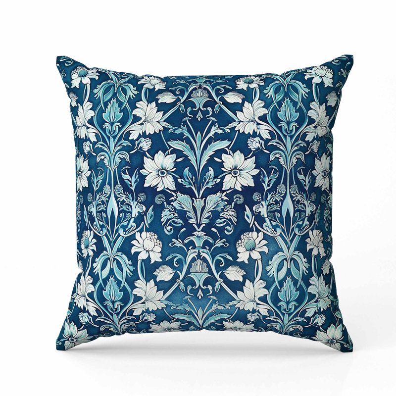 Oreiller en faux suède Oceanic Bloom, Carré 20 po, Bleu / blanc