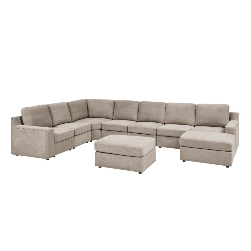Aindriu Upholstered U-Shaped Sectional Reversible, Camel Polyester