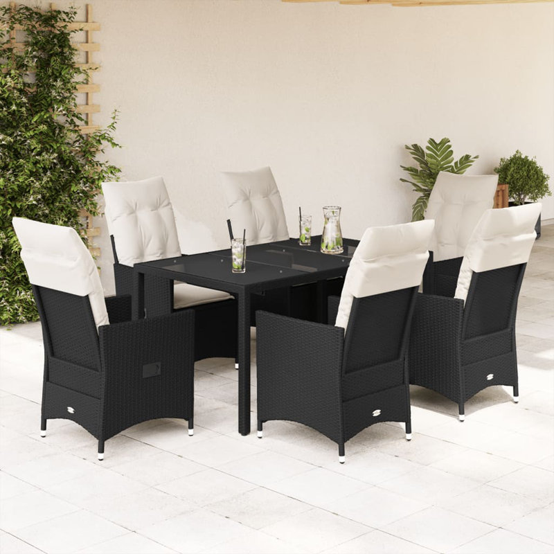  Garden Dining Set Black, 6, 59.1" x 35.4" x 29.5", With footrest