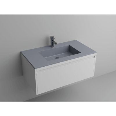 Contemporary Bathroom Matt Grey Solid Surface Single Sink, Lugano 36"