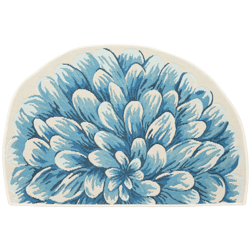 Jotavious Floral Polyester Non-Skid Kitchen Mat, Blue, Novelty 3'3" x 2'1"