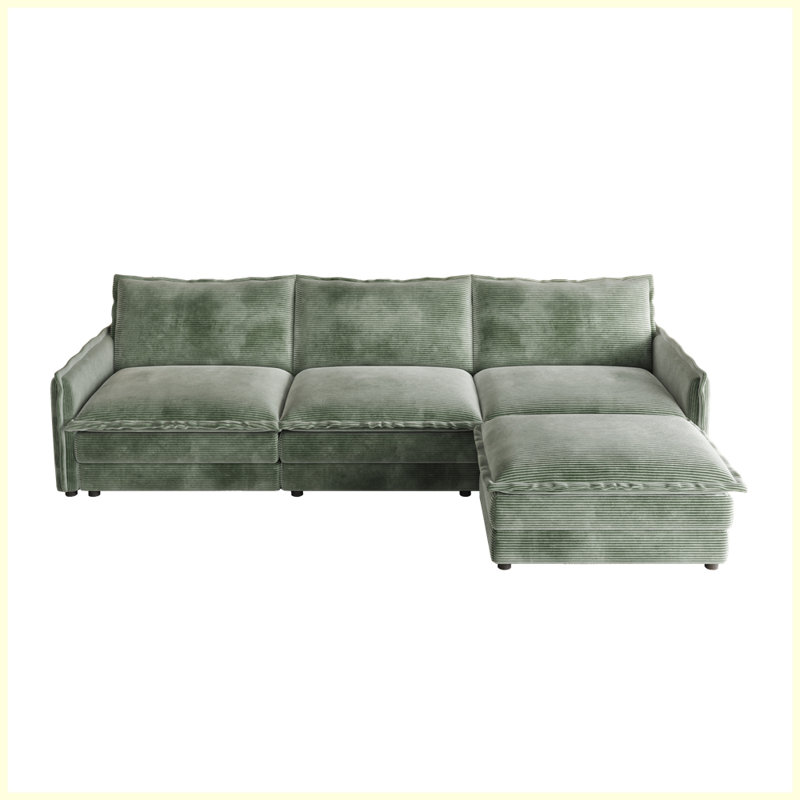Ensemble de canapé moderne en L avec repose-pieds mobile pour le salon, Vert