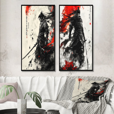 Ensemble de 2 pièces d'art de la guerre de la Chine antique noire accentuée de rouge I - Warrior