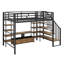 Lit mezzanine en métal avec escalier, table de rangement basse et tablettes de rangement