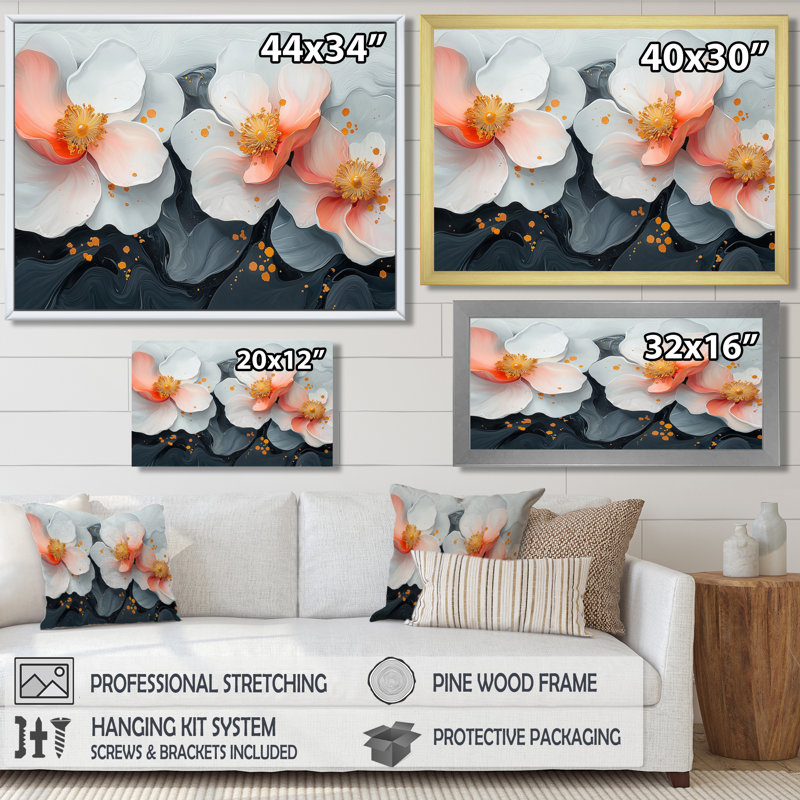 Mou rose, fleurs blanches et pures - Art mural, Reproduction encadrée d'une seule photo, H 30 po x l 40 po