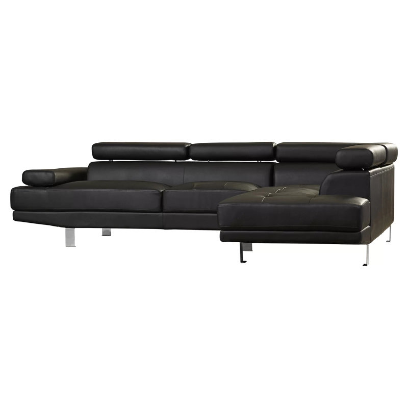 Faux Leather L-Shaped Sectional Right Hand Facing, Black Faux Leather