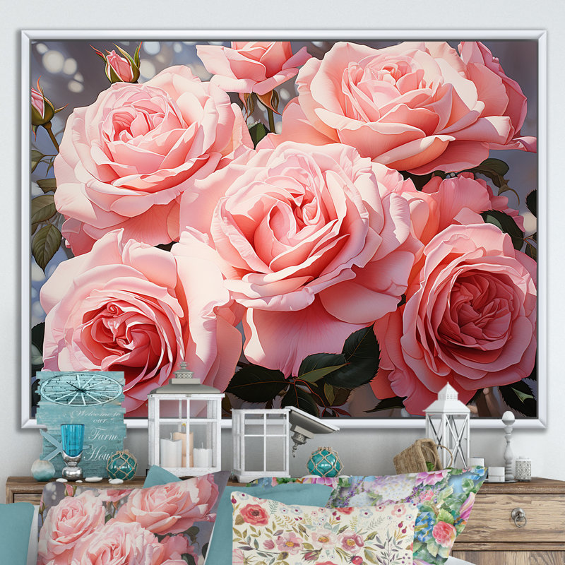 Minimalisme, roses roses, rêve, Cadre flottant blanc, 12" H x 20" W