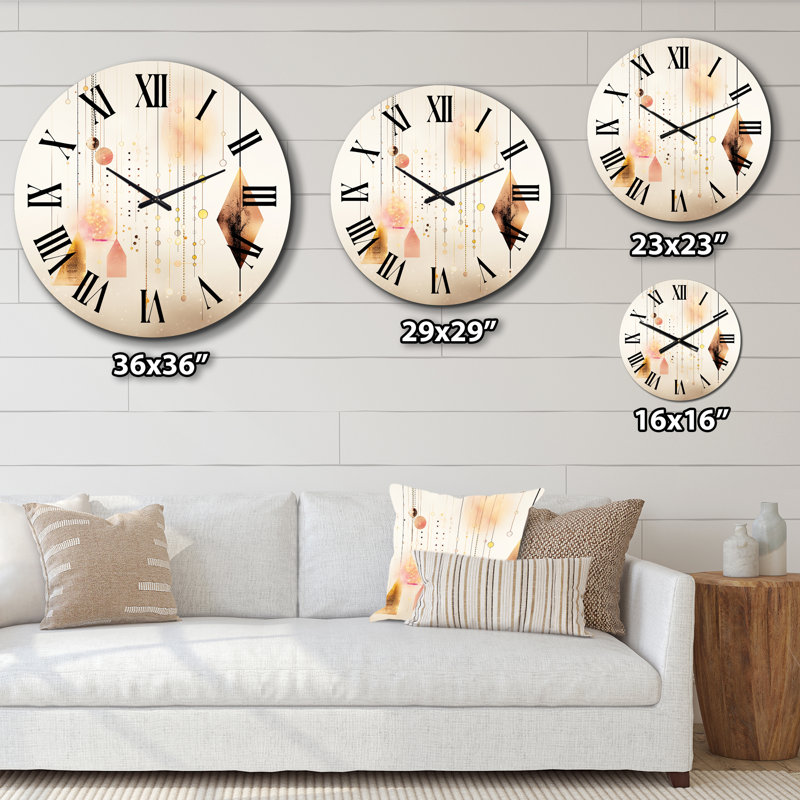 Horloge murale rétro géométrique or rose, Moyenne