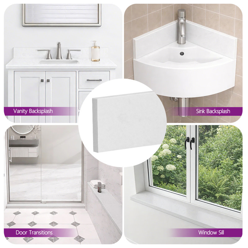 36" White Engineered Stone Bathroom Vanity Backsplash