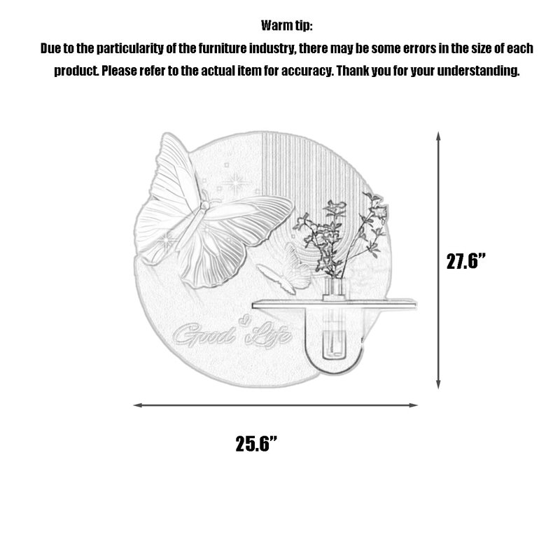 Décoration murale moderne ronde à DEL avec décor de plante artificielle, H 27,56 po x l 25,59 po x P 0,79 po
