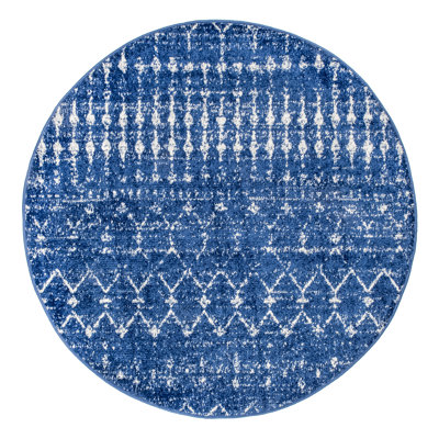 Maslah Geometric Moroccan Power Loom Performance Blue Rug