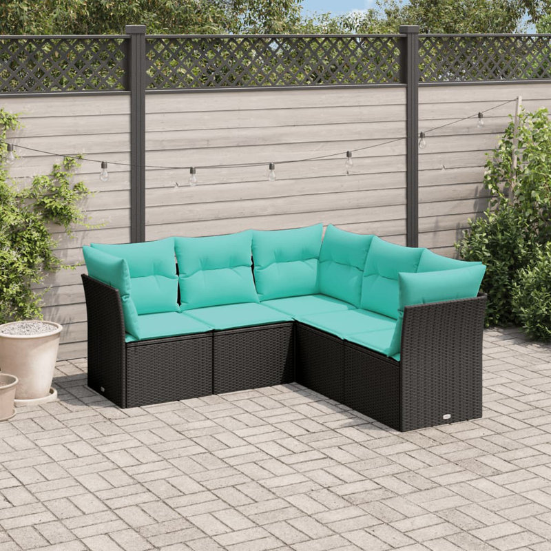 Ensemble de canapé de jardin modulaire en rotin PE 5 pièces, Sarcelle, Noir