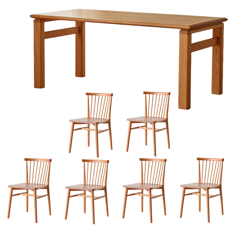 Cherry Wood Rectangular Dining Table Set